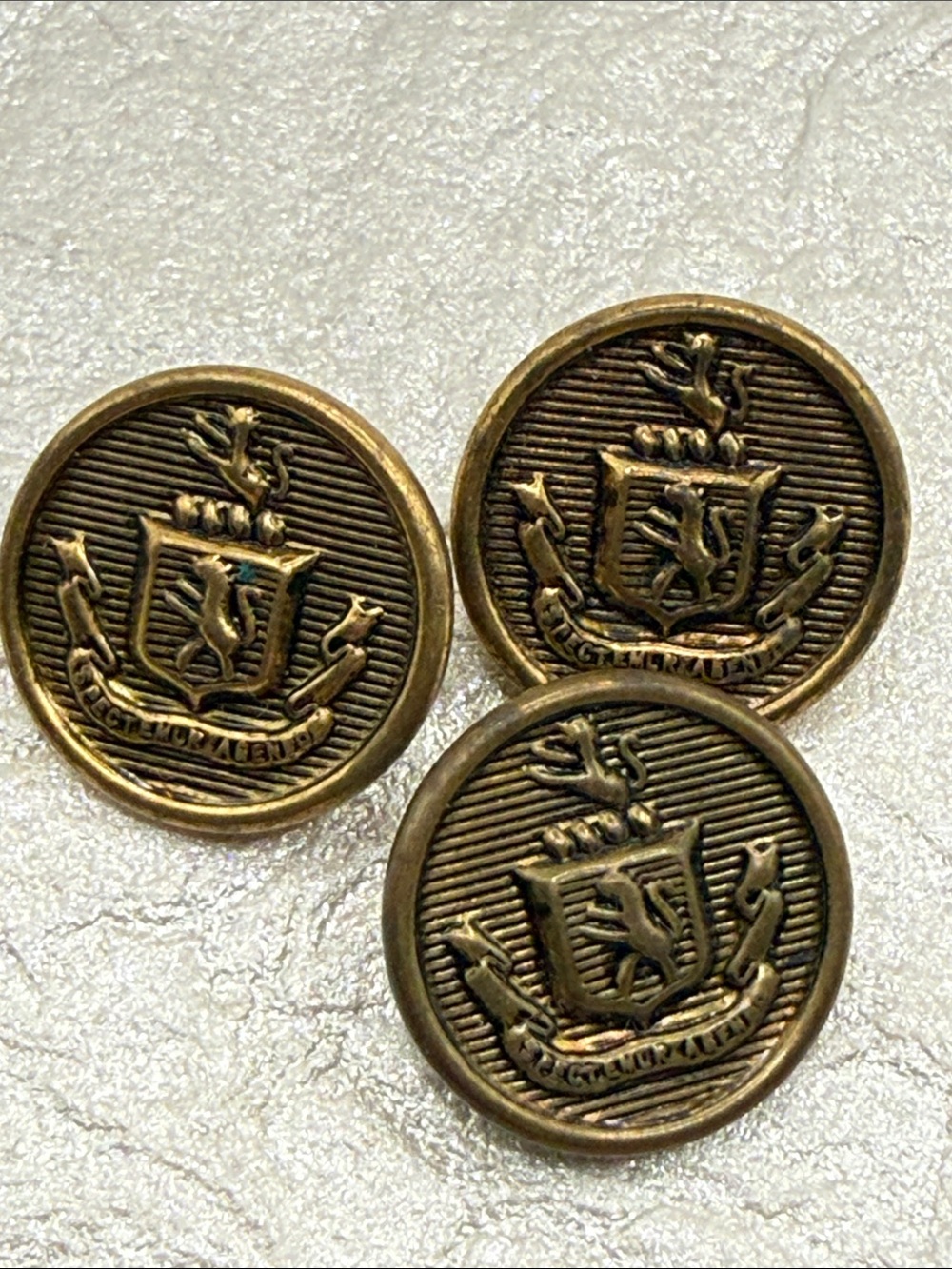 Military Classic Brass Crest Jacket Buttons - Antique Gold tone lion heraldic